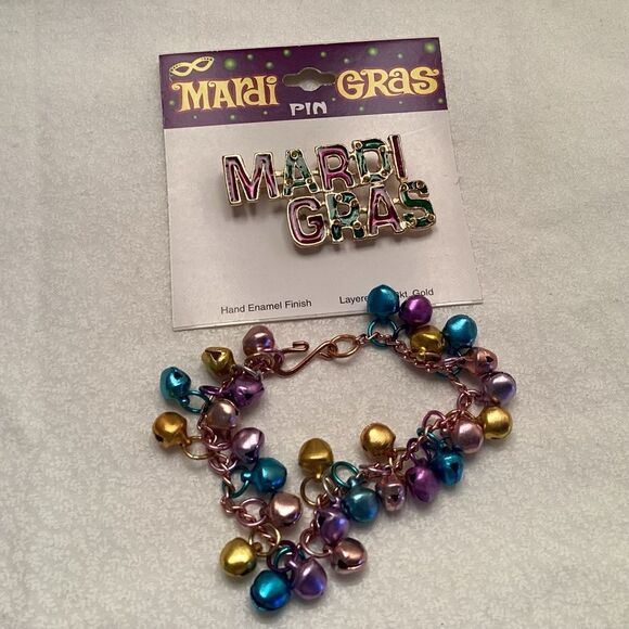 Mardi Gras Celebration Pin and Bracelet - Picture 1 of 4